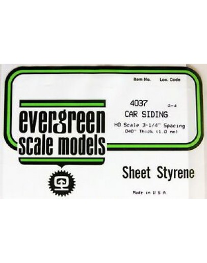 EVERGREEN PLASTIC MATERIALS - 4037 - OPAQUE WHITE POLYSTYRENE - PASSENGER CAR SIDES - HO SCALE 3 1/4 SPACING - .040" THICK