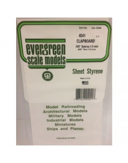 EVERGREEN PLASTIC MATERIALS - 4041 - OPAQUE WHITE POLYSTYRENE - CLAPBOARD SIDING - .040" SPACING - .040" THICK