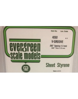 EVERGREEN PLASTIC MATERIALS - 4050 - OPAQUE WHITE POLYSTYRENE - V-GROOVE - .050" SPACING - .040" THICK