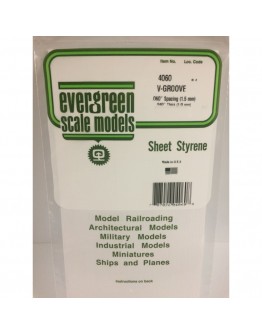 EVERGREEN PLASTIC MATERIALS - 4060 - OPAQUE WHITE POLYSTYRENE - V-GROOVE - .060" SPACING - .040" THICK