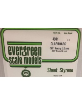 EVERGREEN PLASTIC MATERIALS - 4081 - OPAQUE WHITE POLYSTYRENE - CLAPBOARD SIDING - .080" SPACING - .040" THICK
