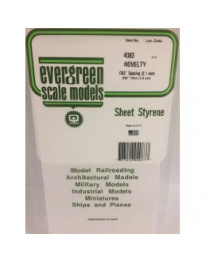 EVERGREEN PLASTIC MATERIALS - 4083 - OPAQUE WHITE POLYSTYRENE - NOVELTY - .080" SPACING - .040" THICK