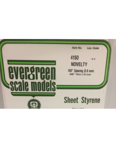 EVERGREEN PLASTIC MATERIALS - 4150 - OPAQUE WHITE POLYSTYRENE - NOVELTY - .150" SPACING - .040" THICK