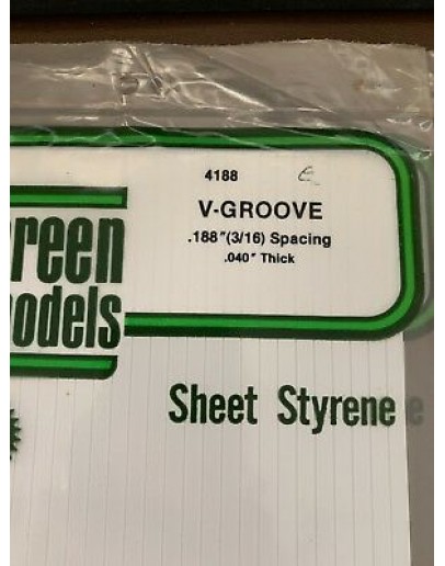 EVERGREEN PLASTIC MATERIALS - 4188 - OPAQUE WHITE POLYSTYRENE - V-GROOVE - .188" SPACING - .040" THICK