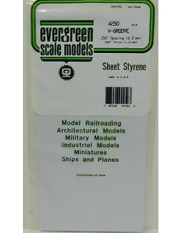 EVERGREEN PLASTIC MATERIALS - 4250 - OPAQUE WHITE POLYSTYRENE - V-GROOVE - .250" SPACING - .040" THICK