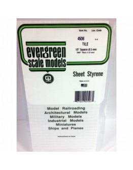 EVERGREEN PLASTIC MATERIALS - 4506 - OPAQUE WHITE POLYSTYRENE - TILE - 1/3" SQUARES - .040" THICK