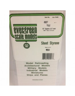 EVERGREEN PLASTIC MATERIALS - 4507 - OPAQUE WHITE POLYSTYRENE - TILE - 1/2" SQUARES - .040" THICK