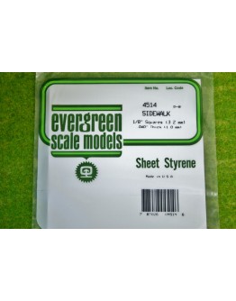 EVERGREEN PLASTIC MATERIALS - 4514 - OPAQUE WHITE POLYSTYRENE - SIDEWALK - 1/8" SQUARES - .040" THICK