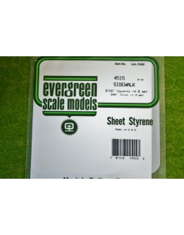 EVERGREEN PLASTIC MATERIALS - 4515 - OPAQUE WHITE POLYSTYRENE - SIDEWALK - 3/16" SQUARES - .040" THICK