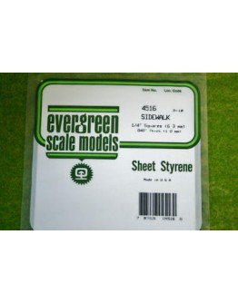 EVERGREEN PLASTIC MATERIALS - 4516 - OPAQUE WHITE POLYSTYRENE - SIDEWALK - 1/4" SQUARES - .040" THICK