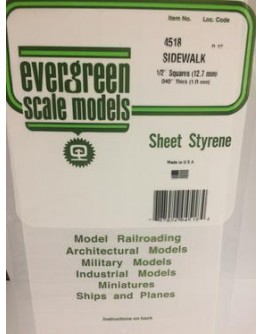 EVERGREEN PLASTIC MATERIALS - 4518 - OPAQUE WHITE POLYSTYRENE - SIDEWALK - 1/2" SQUARES - .040" THICK