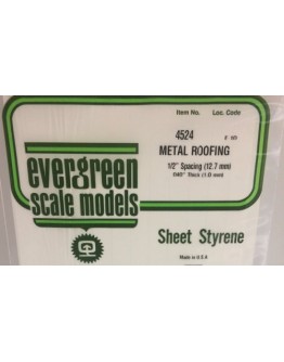 EVERGREEN PLASTIC MATERIALS - 4524 - OPAQUE WHITE POLYSTYRENE - METAL ROOFING - 1/2" SPACINGS - .040" THICK