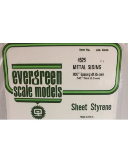 EVERGREEN PLASTIC MATERIALS - 4525 - OPAQUE WHITE POLYSTYRENE - METAL SIDING - .030" SPACINGS - .040" THICK