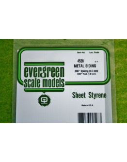EVERGREEN PLASTIC MATERIALS - 4528 - OPAQUE WHITE POLYSTYRENE - METAL SIDING - .080" SPACINGS - .040" THICK
