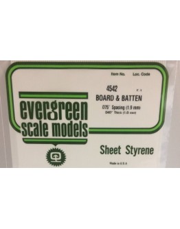 EVERGREEN PLASTIC MATERIALS - 4542 - OPAQUE WHITE POLYSTYRENE - BOARD & BATTEN - .075" SPACINGS - .040" THICK