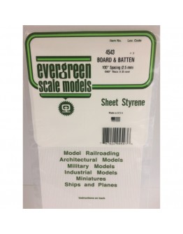 EVERGREEN PLASTIC MATERIALS - 4543 - OPAQUE WHITE POLYSTYRENE - BOARD & BATTEN - .100" SPACINGS - .040" THICK