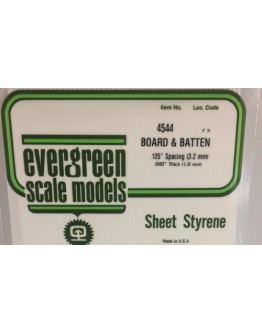 EVERGREEN PLASTIC MATERIALS - 4544 - OPAQUE WHITE POLYSTYRENE - BOARD & BATTEN - .125" SPACINGS - .040" THICK