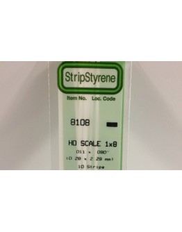 EVERGREEN PLASTIC MATERIALS - 8108 - OPAQUE WHITE POLYSTYRENE HO SCALE STRIP - 1 X 9 - .011" X .090" - 10 STRIPS