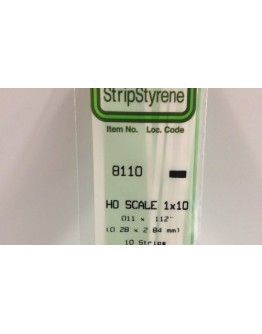 EVERGREEN PLASTIC MATERIALS - 8110 - OPAQUE WHITE POLYSTYRENE HO SCALE STRIP - 1 X 10 - .011" X .112" - 10 STRIPS