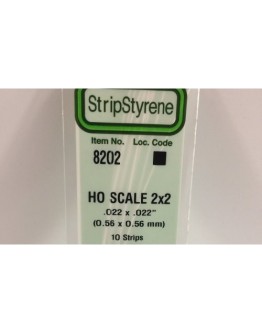 EVERGREEN PLASTIC MATERIALS - 8202 - OPAQUE WHITE POLYSTYRENE HO SCALE STRIP - 2 X 2 - .022" X .022" - 10 STRIPS