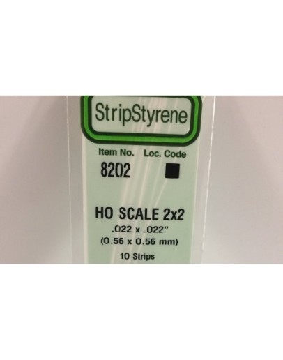 EVERGREEN PLASTIC MATERIALS - 8202 - OPAQUE WHITE POLYSTYRENE HO SCALE STRIP - 2 X 2 - .022" X .022" - 10 STRIPS