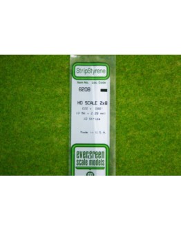 EVERGREEN PLASTIC MATERIALS - 8208 - OPAQUE WHITE POLYSTYRENE HO SCALE STRIP - 2 X 8 - .022" X .090" - 10 STRIPS