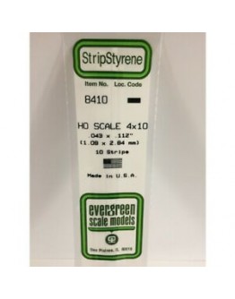 EVERGREEN PLASTIC MATERIALS - 8410 - OPAQUE WHITE POLYSTYRENE HO SCALE STRIP - 4 X 10 - .043" X .112" - 10 STRIPS