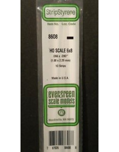 Evergreen Plastic Materials 8608 Opaque White Polystyrene Ho Scale Strip 6 X 8 066 X 