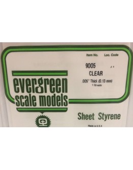 EVERGREEN PLASTIC MATERIALS - 9005 - CLEAR STYRENE - .005" THICK - 3 SHEETS