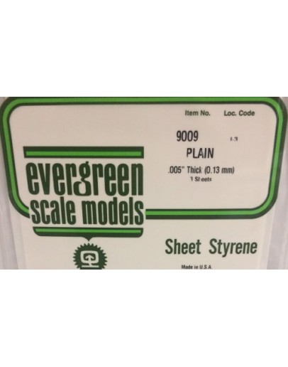 EVERGREEN PLASTIC MATERIALS - 9009 - PLAIN STYRENE - .005" THICK - 3 SHEETS