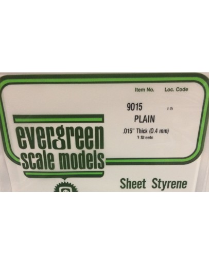 EVERGREEN PLASTIC MATERIALS - 9015 - PLAIN STYRENE - .015" THICK - 3 SHEETS