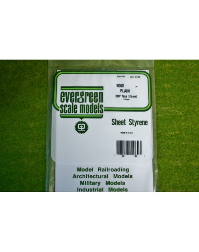 EVERGREEN PLASTIC MATERIALS - 9060 - PLAIN STYRENE - .060" THICK - 1 SHEET