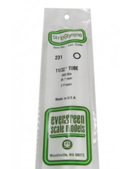 EVERGREEN PLASTIC MATERIALS - 231 - OPAQUE WHITE POLYSTYRENE - TUBE - .343" DIA  X 14" LONG - 2 PIECES