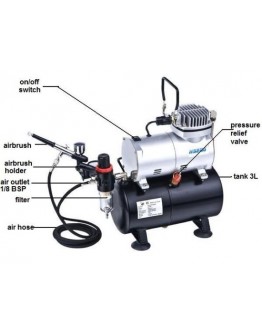 HSENG - HS-AS186K - AIR COMPRESSOR WITH HOLDING TANK KIT (INCLUDES HOSE & HS-80 AIRBRUSH) 