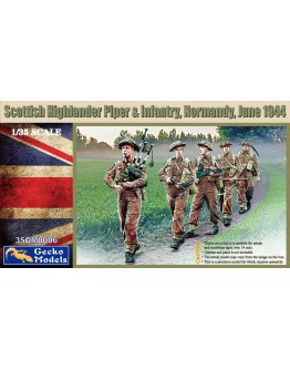 GECKO MODELS 1/35 SCALE PLASTIC MODEL KIT - GM35006 - SCOTTISH HIGHLANDER PIPER & INFANTRY, NORMANDY, JUNE 1944