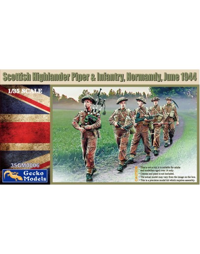 GECKO MODELS 1/35 SCALE PLASTIC MODEL KIT - GM35006 - SCOTTISH HIGHLANDER PIPER & INFANTRY, NORMANDY, JUNE 1944