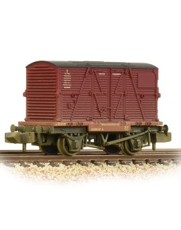 GRAHAM FARISH N GAUGE WAGON 377-328C BR CONFLAT WAGON WITH BR CRIMSON BD CONTAINER FAR377328C