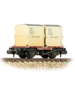 GRAHAM FARISH N GAUGE WAGON 377-340B BR CONFLAT WAGON WITH 2 WHITE AF CONTAINER FAR377340B