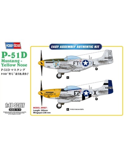 HOBBY BOSS 1/48 SCALE MODEL AIRCRAFT KIT - 85808 P-51D MUSTANG IV YELLOW NOSE HB85808