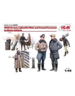 ICM 1/48 SCALE PLASTIC MILITARY FIGURES - 48086 - WW2 LUFTWAFFE PILOTS & GROUND CREW IN WINTER UNIFORM ICM48086