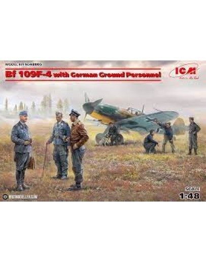 ICM 1/48 SCALE PLASTIC MODEL AIRCRAFT KIT - 48805 - BF109F-4 WITH GROUND CREW ICM48805