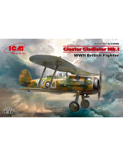 ICM 1/32 SCALE PLASTIC MODEL AIRCRAFT KIT - 32040 - WW II BRITISH FIGHTER - GLOSTER GLADIATOR MK1 - ICM32040