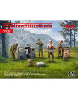 ICM 1/35 SCALE PLASTIC MILITARY FIGURES - 35619 - US FIELD STOVE M1937 WITH COOKS