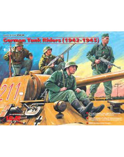 ICM 1/35 SCALE PLASTIC MILITARY FIGURES - 35634 - GERMAN TANK RIDERS (1942-1945) ICM35634