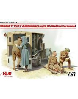 ICM 1/35 SCALE PLASTIC MILITARY MODEL KIT - 35662 - WW1 US MODEL T FORD AMBULANCE WITH FIGURES ICM35662