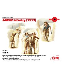 ICM 1/35 SCALE PLASTIC MILITARY FIGURES - 35685 - WW1 ANZAC INFANTRY [1915] - 4 FIGURES ICM35685