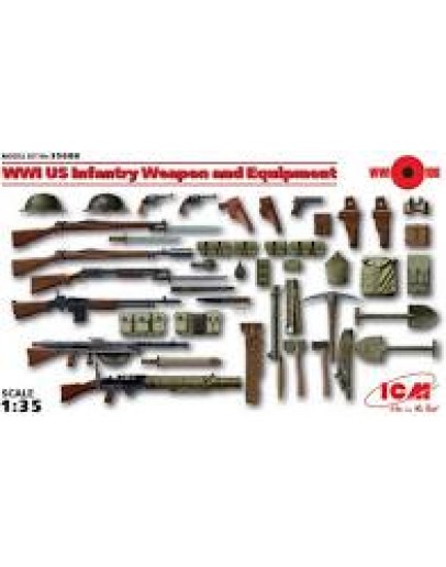 ICM 1/35 SCALE PLASTIC MILITARY FIGURES - 35688 - WW1 US INFANTRY WEAPONS & EQUIPMENT ICM35688