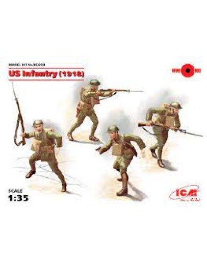 ICM 1/35 SCALE PLASTIC MILITARY FIGURES - 35693 - US INFANTRY 1918 ICM35693