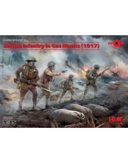 ICM 1/35 SCALE PLASTIC MILITARY FIGURES - 35703 - BRITISH INFANTRY IN GAS MASKS WW1 ICM35703