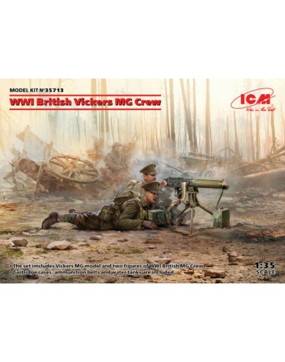 ICM 1/35 SCALE PLASTIC MILITARY FIGURES - 35713 - WW I BRITISH VICKERS MACHINE GUN CREW - ICM35713